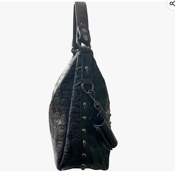 NWT Skull and Punk Rivet Bling Faux Leather Shoulder Style Tote Bag w/ Chains - Picture 6 of 16